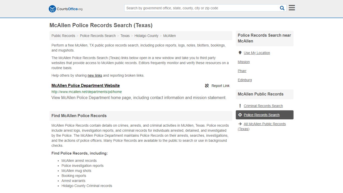 McAllen Police Records Search (Texas) - County Office