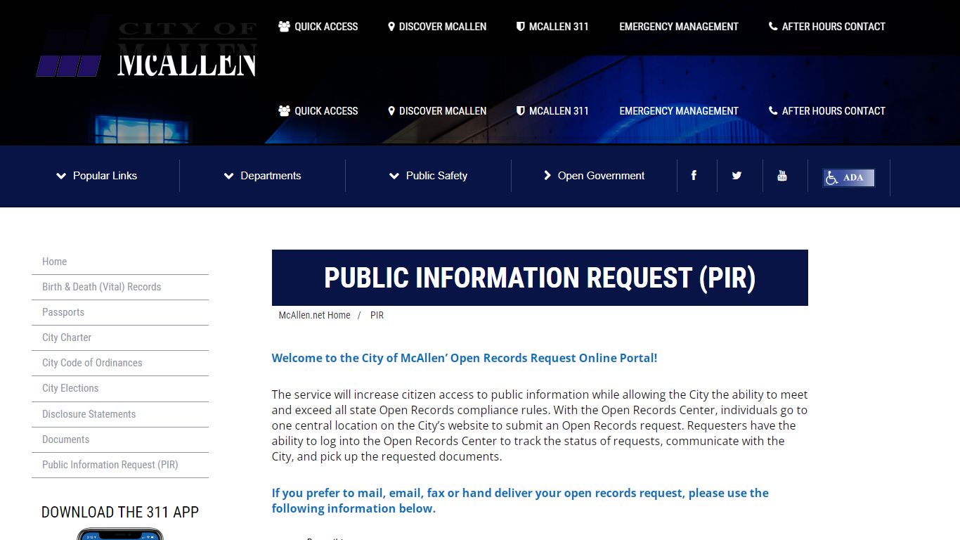 Public Information Request (PIR) - McAllen